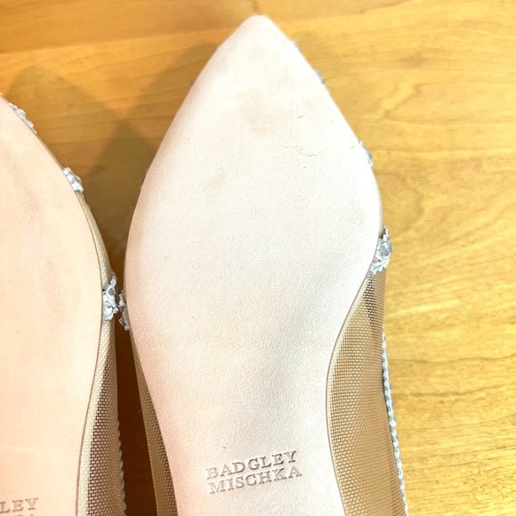 Badgley Mischka BHLDN Size 7.5 Gigi Pointed Toe Jeweled Ivory Ballet Flats Shoes - Picture 13 of 15